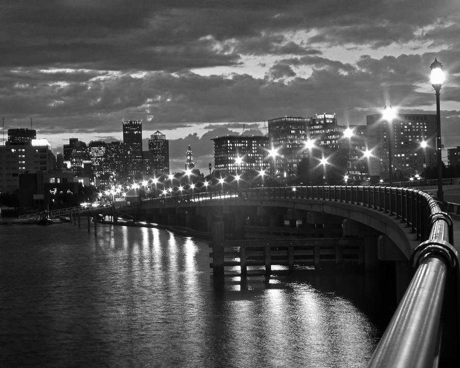 Boston Blue Hour Black and White Photograph by Toby McGuire