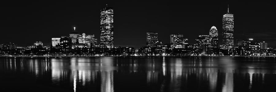 Boston Charles River Panorama 8x24 ratio black and white Photograph by ...