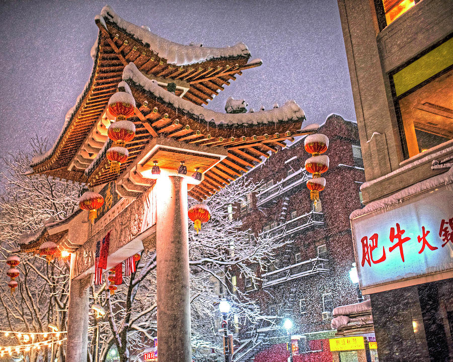 Boston Chinatown Gate Snowstorm Photograph by Toby McGuire