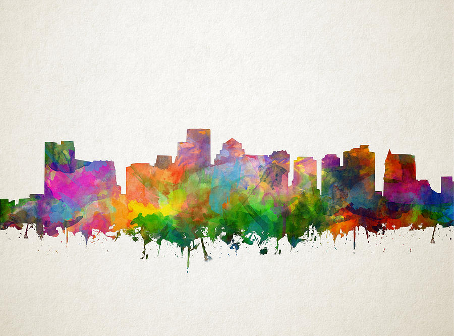 Boston City Skyline Watercolor 13 Painting by Bekim M