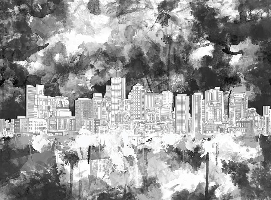 Boston City Skyline Watercolor 4 Painting by Bekim M