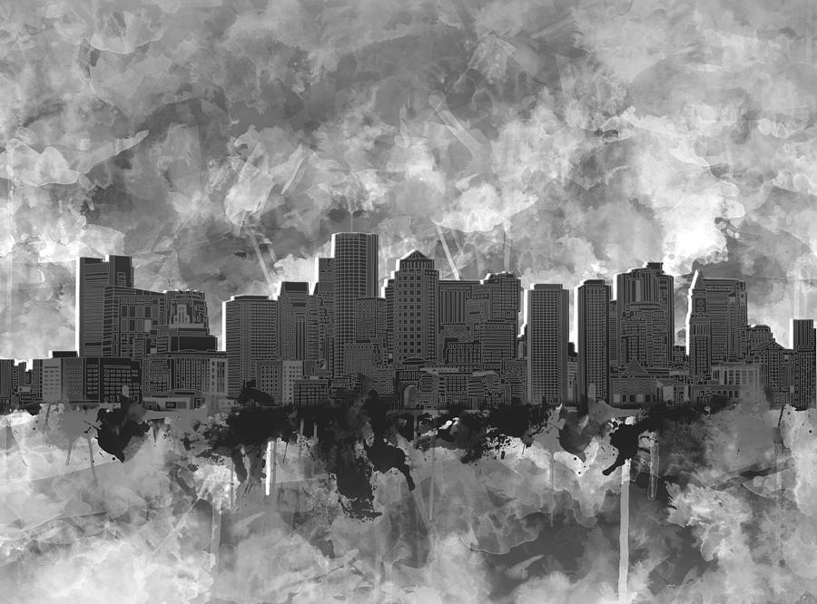 Boston City Skyline Watercolor 7 Painting by Bekim M