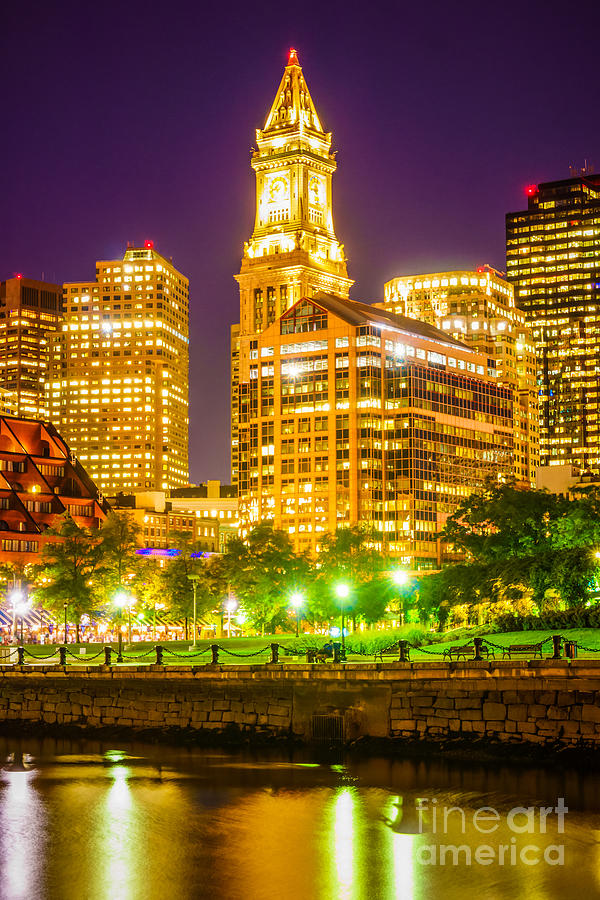 Boston Cityscape at Night Photograph by Paul Velgos