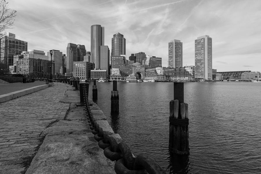 Boston Cityscape from the Seaport District in Black and White Photograph by Brian MacLean