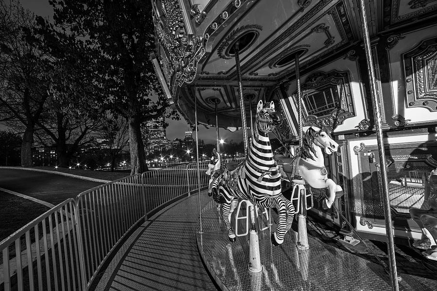 Boston Common Carousel Boston MA Black and White Photograph by Toby McGuire