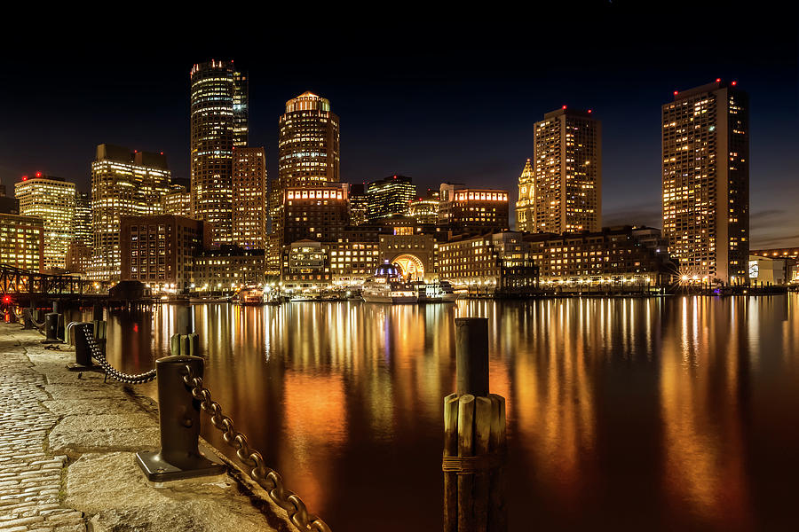 Boston Photograph - BOSTON Fan Pier Park and Skyline at night  by Melanie Viola