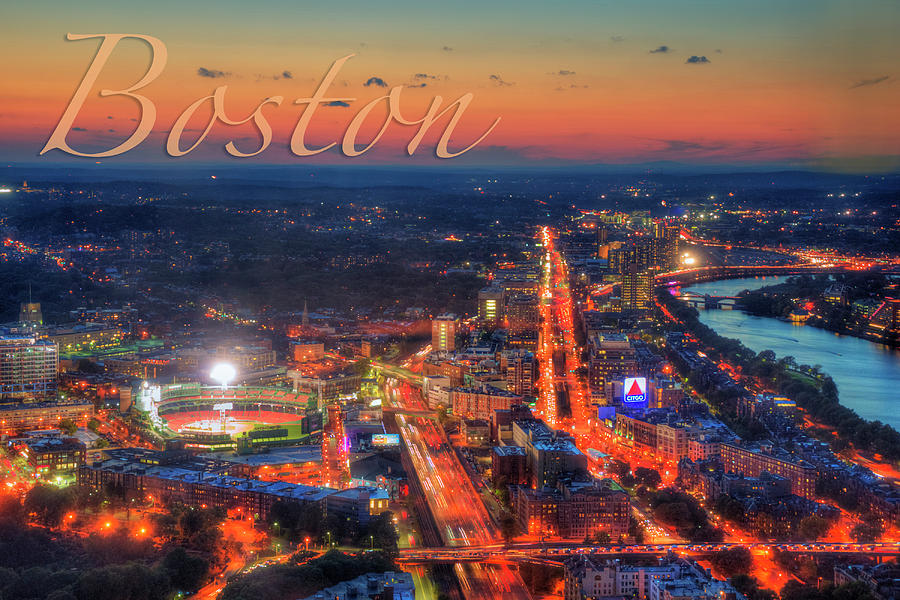 Boston Fenway Park Charles River Sunset Aerial View  Photograph by Joann Vitali