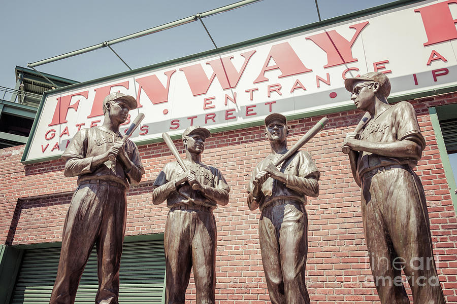 Boston Fenway Park Sign Gate B Statues Photograph by Paul Velgos