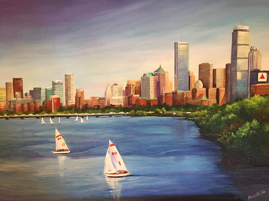 Boston from the BU bridge Painting by Michell Givens