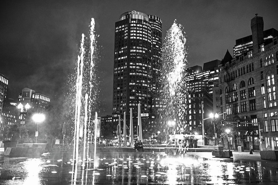 Boston Greenway Fountain Boston MA Splash Black and White Photograph by Toby McGuire