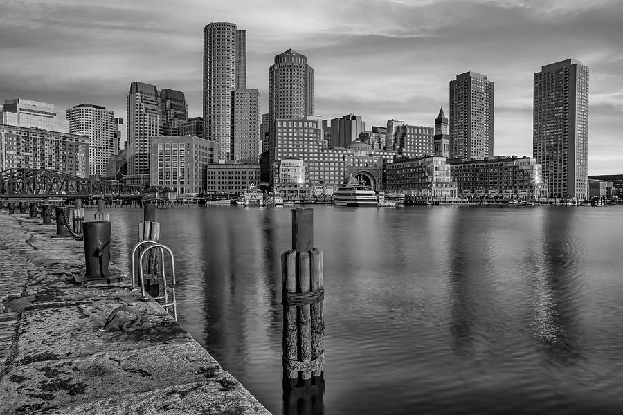 Boston Photograph - Boston Habor Sunrise BW by Susan Candelario