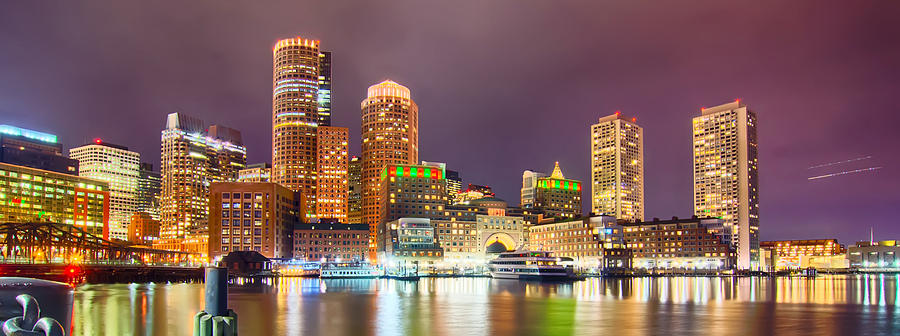 Boston Harbor and Financial District at twilight in Boston Photograph by Alex Grichenko