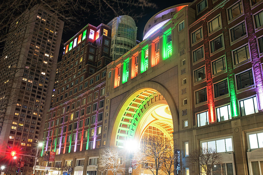 Boston Harbor Hotel lit up for Saint Patricks Day Boston MA Photograph by Toby McGuire