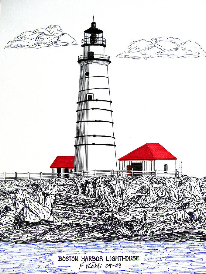 Boston Harbor Lighthouse Dwg Drawing by Frederic Kohli