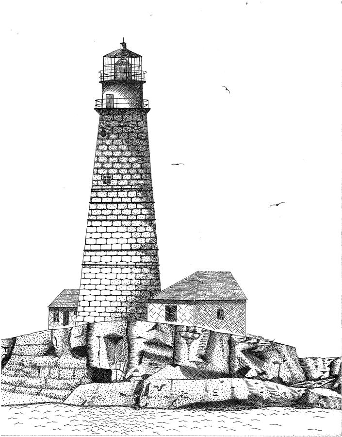 Boston Harbor Lighthouse Drawing by Tim Murray