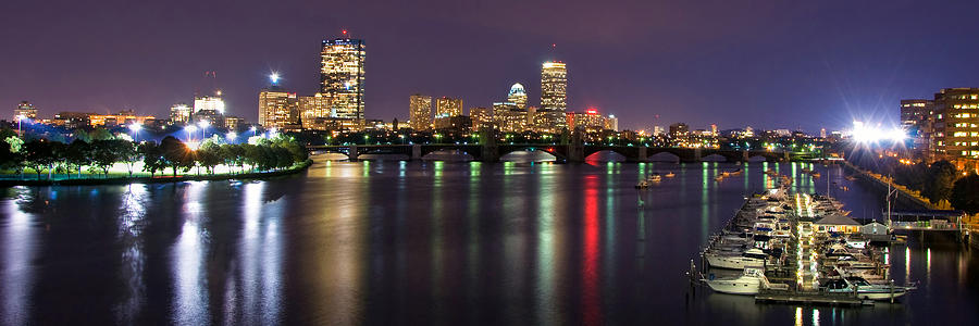 Boston Harbor Nights-Panorama Photograph by Joann Vitali