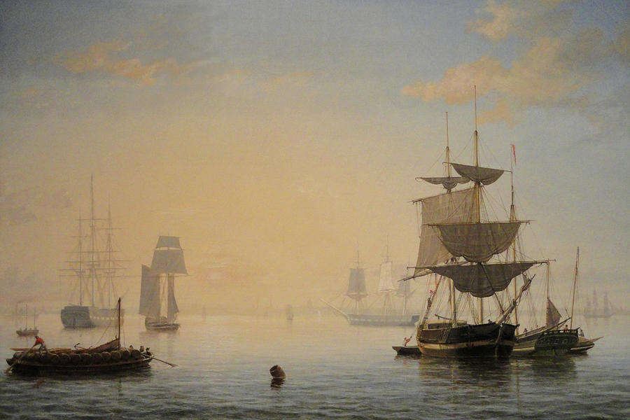 Boston Harbor with the City in the Distance by Fitz Henry Lane 1846 Painting by Fitz Henry Lane