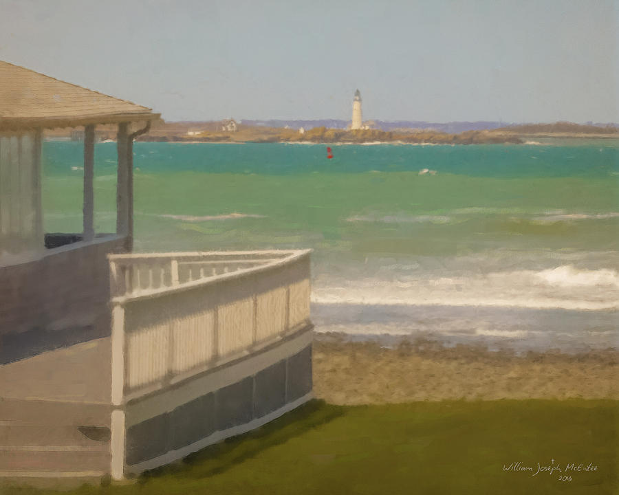 Boston Light as seen from lawn in Hull Painting by Bill McEntee