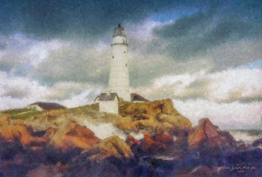 Boston Light on a Stormy Day Painting by Bill McEntee