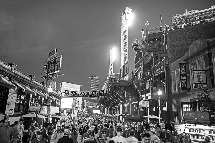 Boston MA Lansdowne St Fenway Park Game Night Black and White Photograph by Toby McGuire