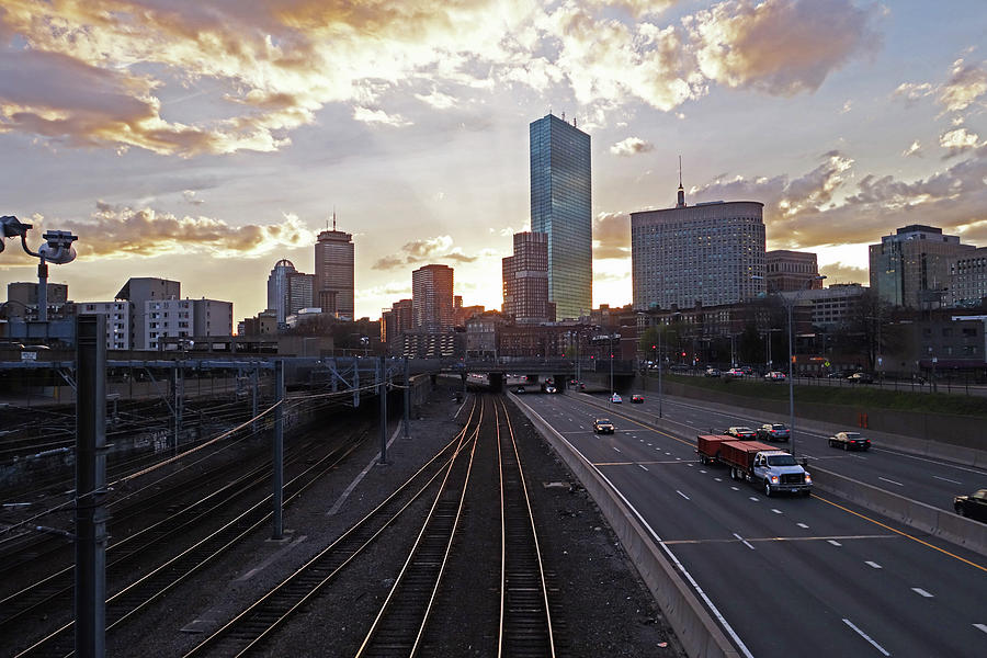 Boston Photograph - Boston MA Mass Pike Boston Skyline Sunset by Toby McGuire