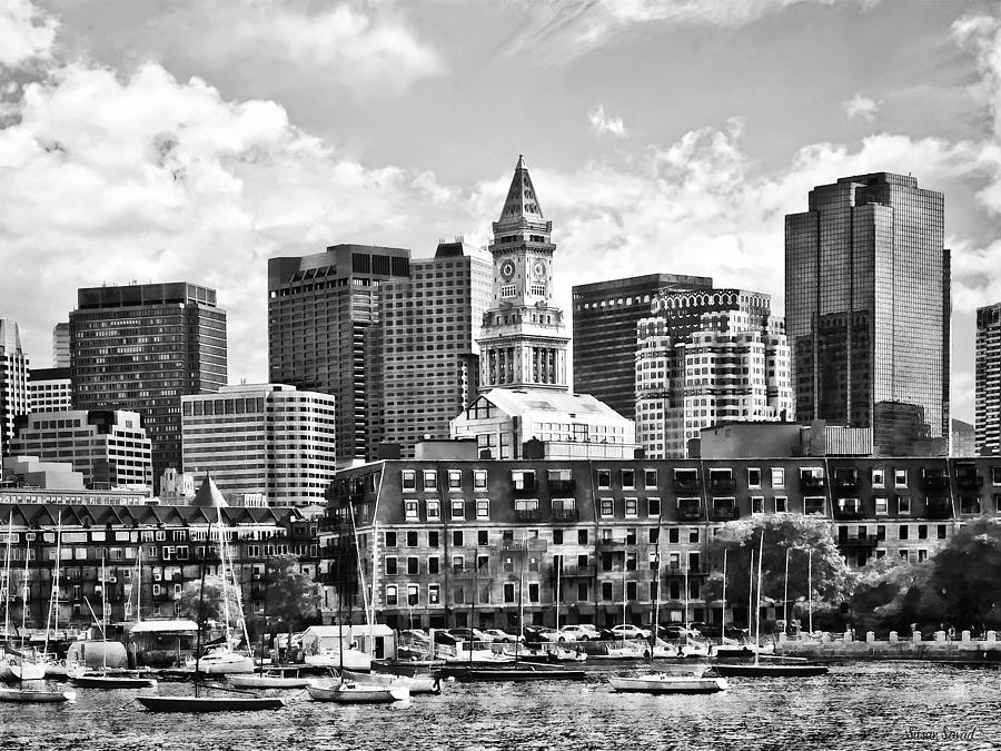 Boston MA - Skyline With Custom House Tower Black and White Photograph by Susan Savad