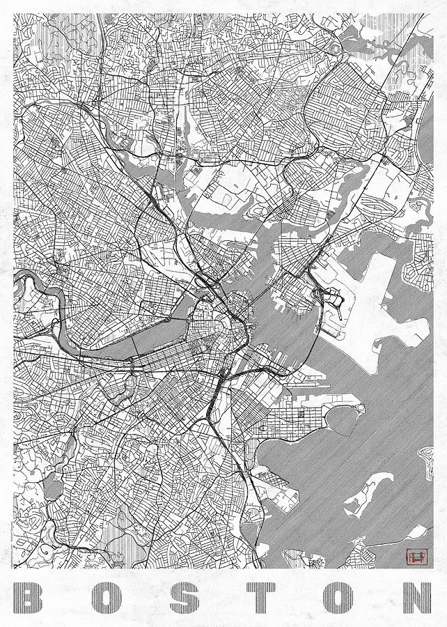 Boston Map Line Digital Art by Hubert Roguski - Fine Art America