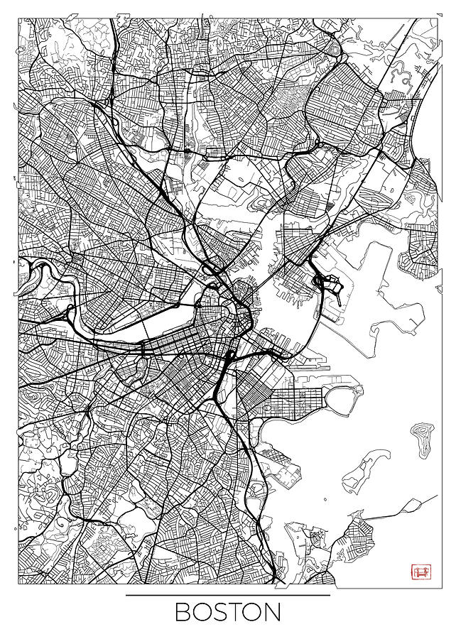 Boston Map Minimal Digital Art by Hubert Roguski - Fine Art America