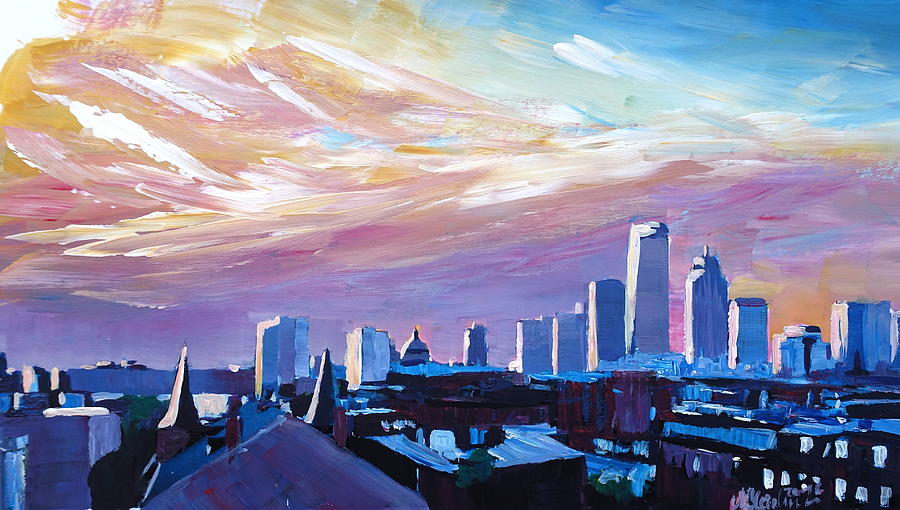 Boston Painting - Boston Massachusetts Skyline at Sunrise by M Bleichner