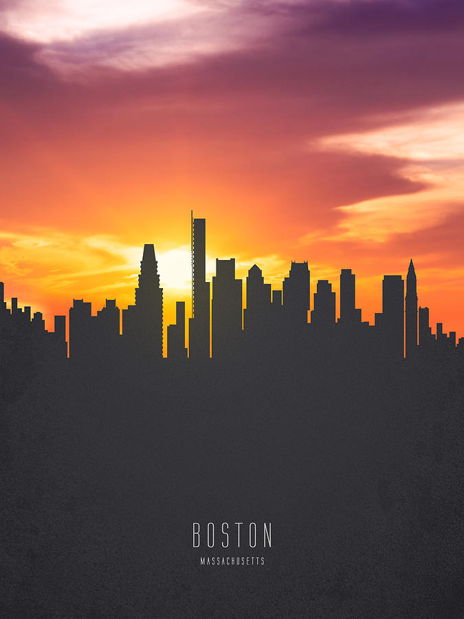 Boston Painting - Boston Massachusetts Sunset Skyline 01 by Aged Pixel