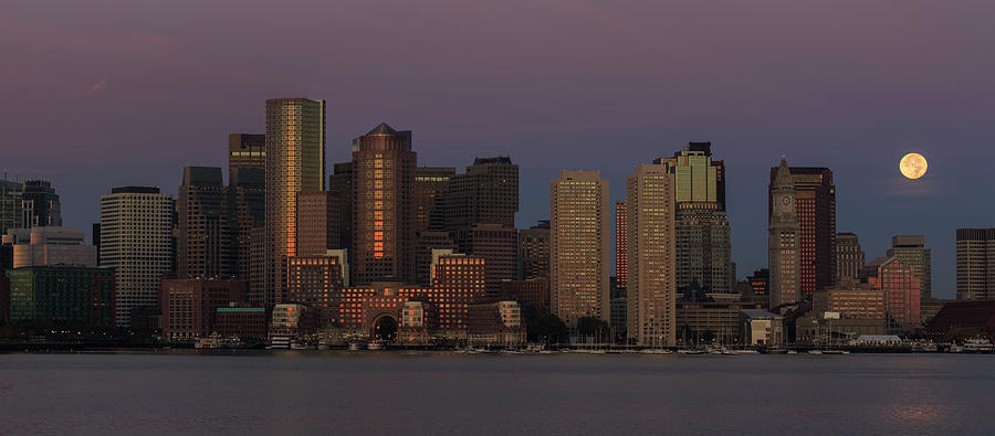 Boston Moonset and Sunrise Photograph by Rob Davies