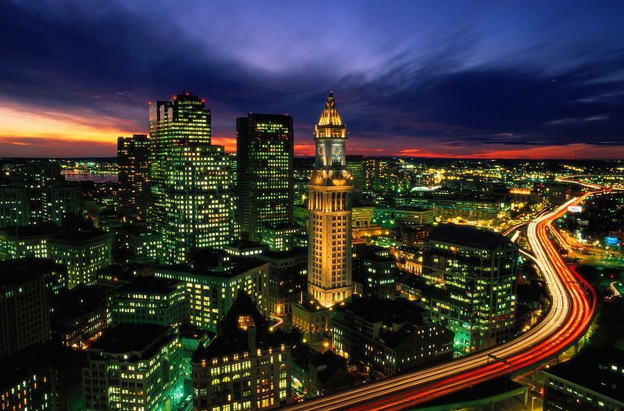 Boston Night Aerial With Time Exposure Photograph by Joel Sartore