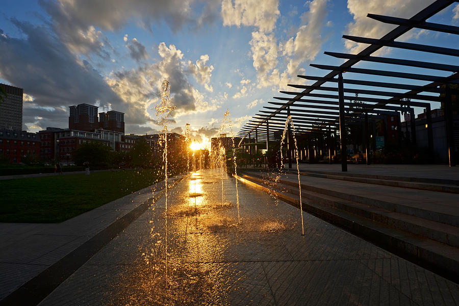 Boston North End Park Fountains Sunset Photograph by Toby McGuire ...