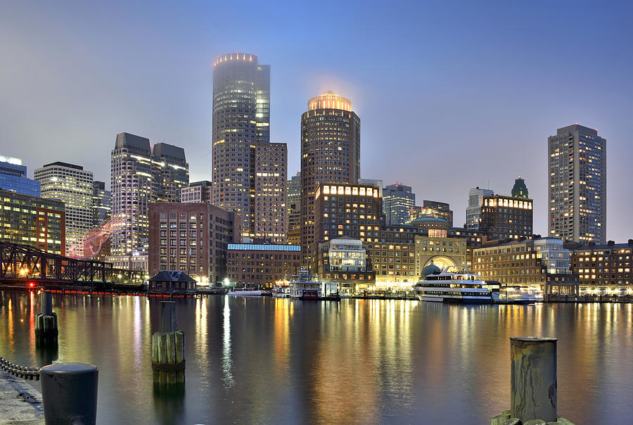 Boston on a foggy evening Photograph by Brendan Reals