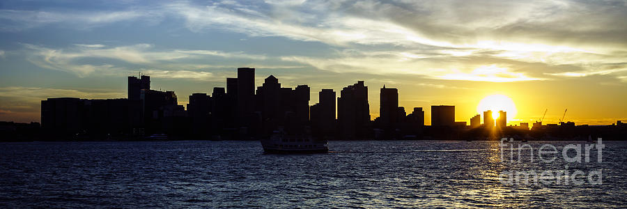 Boston Photograph - Boston Panoramic Skyline Sunset Picture by Paul Velgos