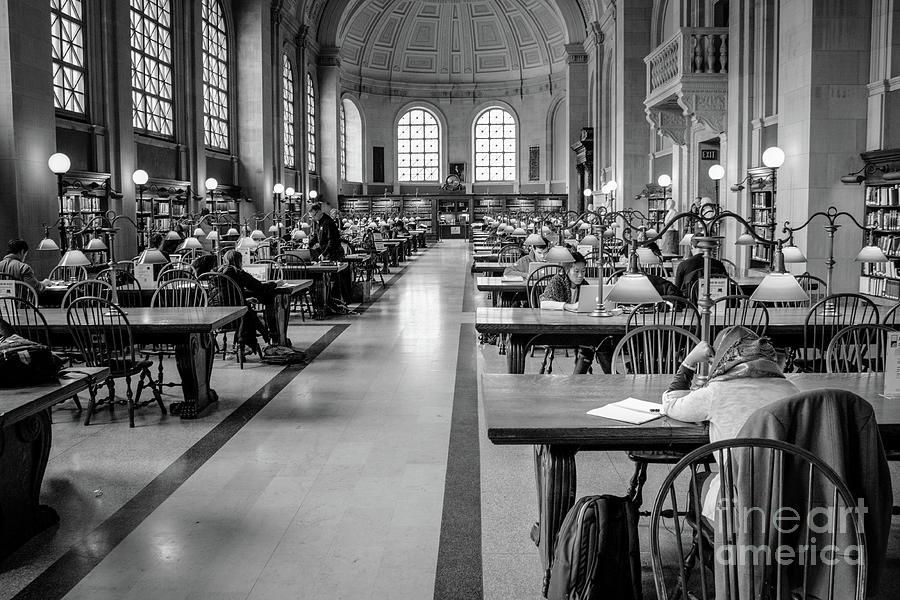 Boston Publc Library Reading Room Black and White Photograph by Thomas Marchessault
