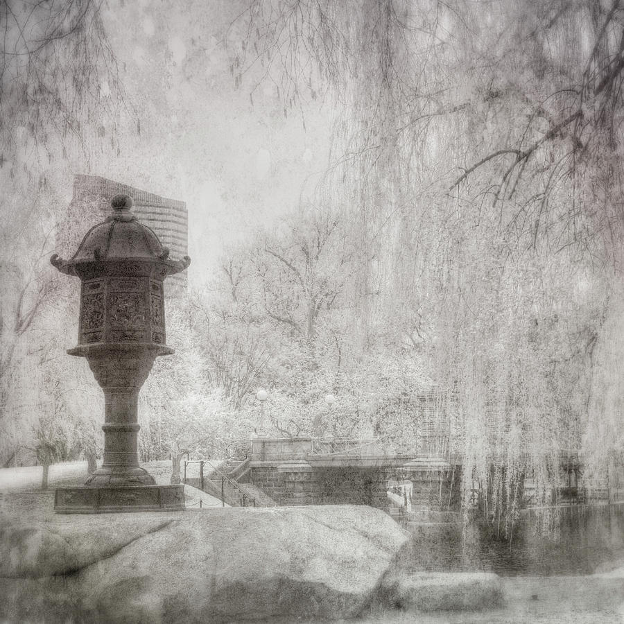 Boston Public Garden Japanese Lantern - Black and White Photograph by Joann Vitali