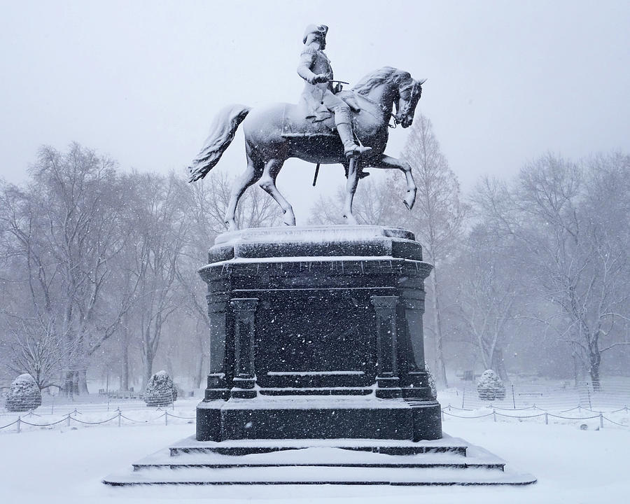 Boston Public Garden Statue Covered in Snow Boston MA Photograph by Toby McGuire