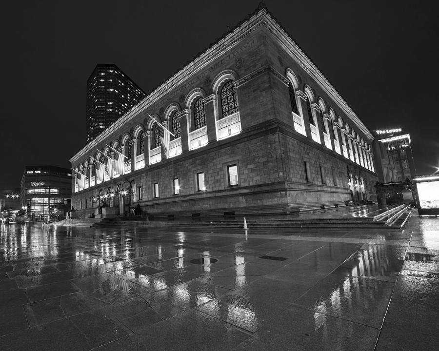 Boston Photograph - Boston Public Library Rainy Night Boston MA Black and White by Toby McGuire