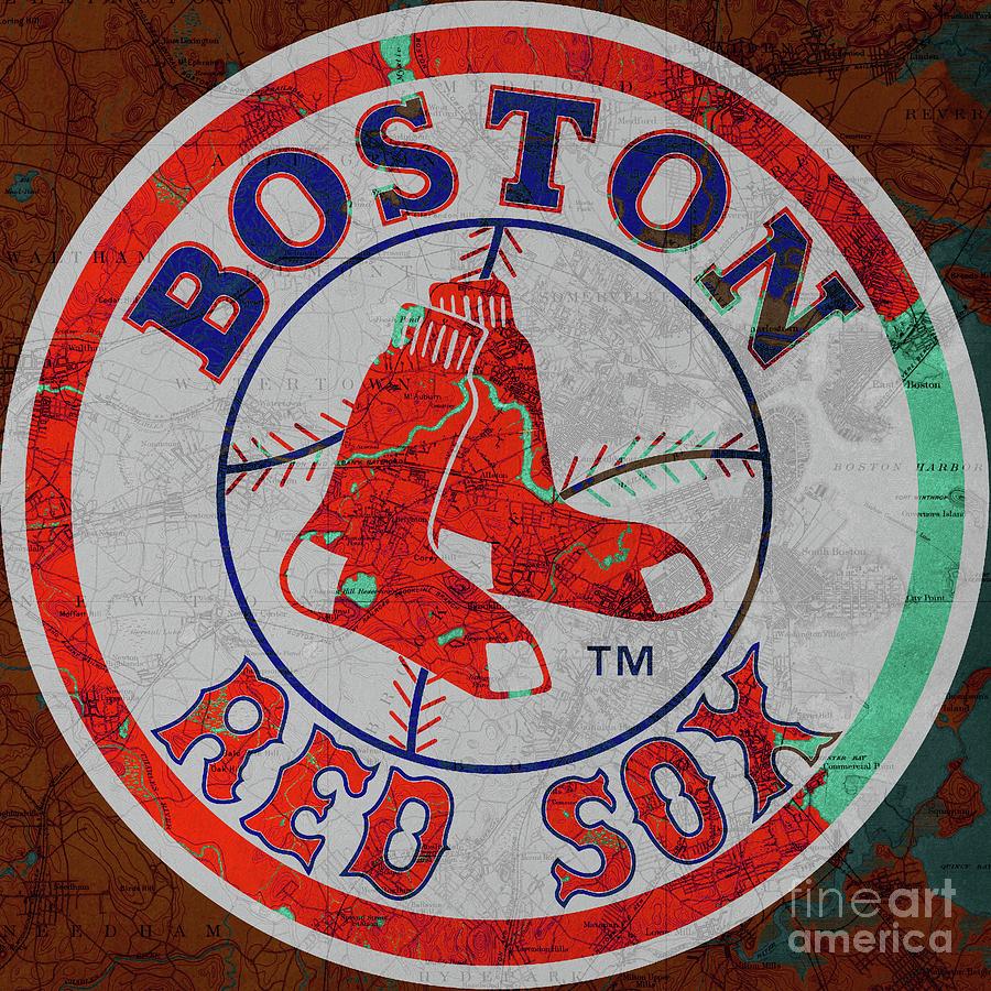 Boston Red Sox logo on Old Boston Map Digital Art by Drawspots ...