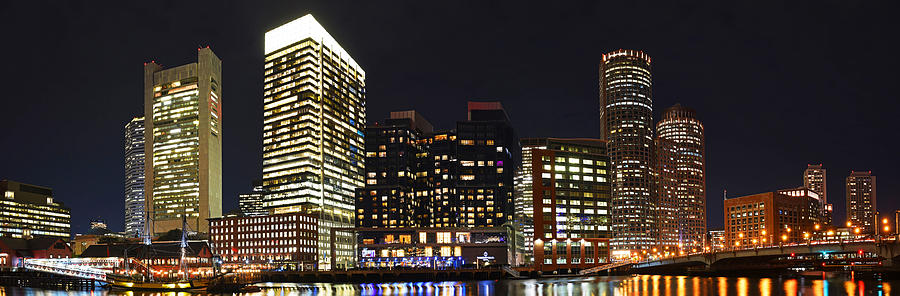 Boston Seaport Night Time Panorama Boston MA Photograph by Toby McGuire