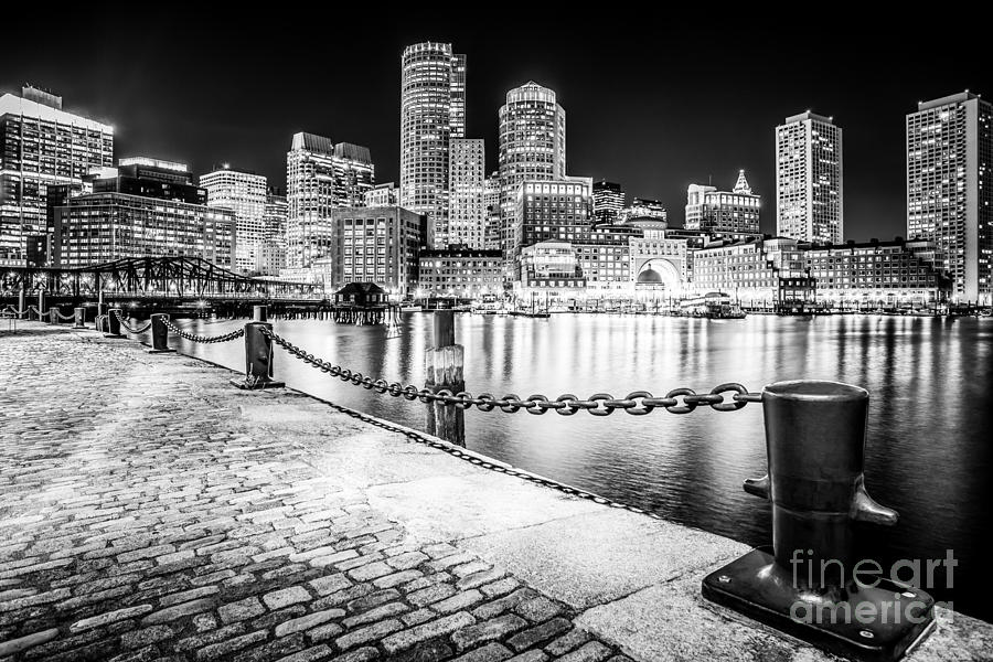 Boston Skyline at Night Black and White Picture Photograph by Paul Velgos |  Fine Art America