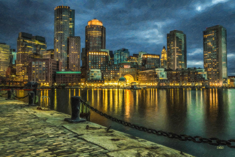 Boston Skyline At Night - CTY828916 Painting by Dean Wittle