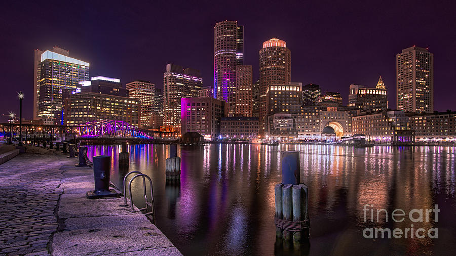 Boston Skyline at Night Photograph by Jerry Fornarotto