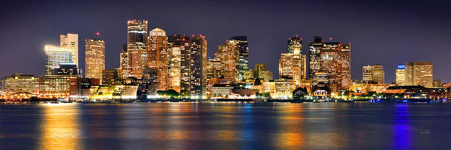 Boston Skyline at NIGHT Panorama Photograph by Jon Holiday