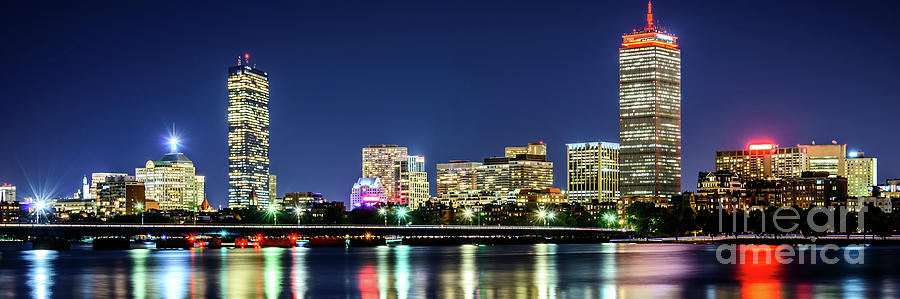 Boston Skyline at Night Panorama Photo Photograph by Paul Velgos