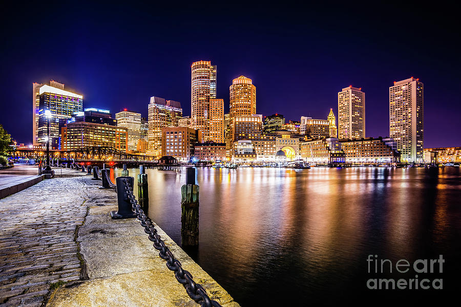 Boston Skyline at Night Picture Photograph by Paul Velgos