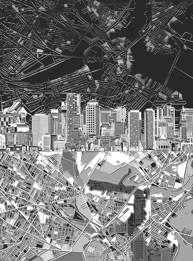 Boston Skyline Black And White 2 Digital Art by Bekim M