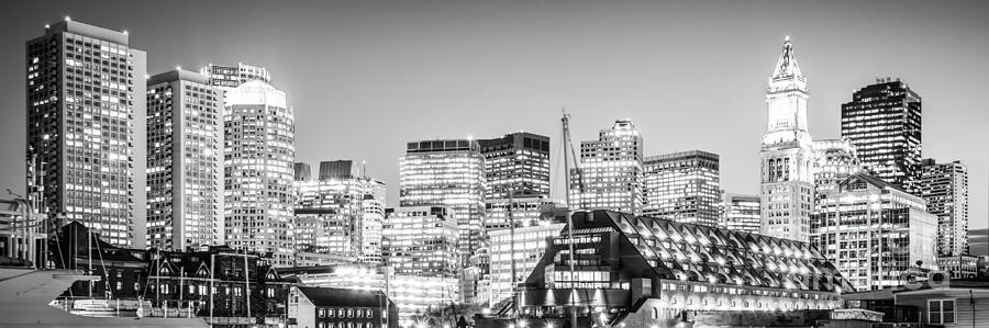 Boston Photograph - Boston Skyline Black and White Panorama by Paul Velgos