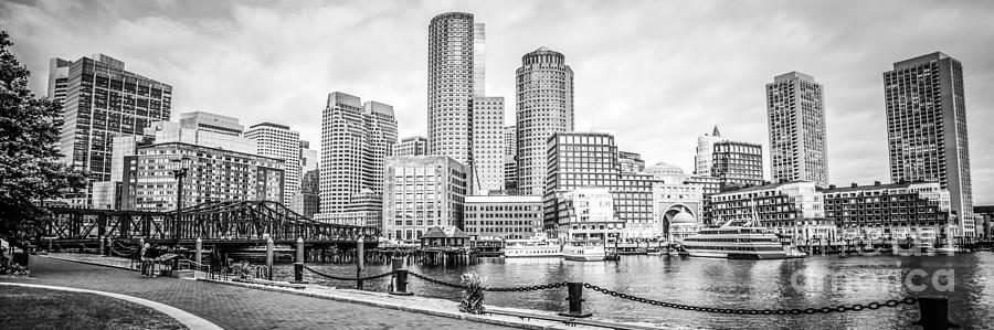 Boston Skyline Black And White Panoramic Picture Photograph